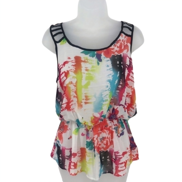 Studio Y Sheer Cage Colorful Strap Tank Top - Picture 1 of 8